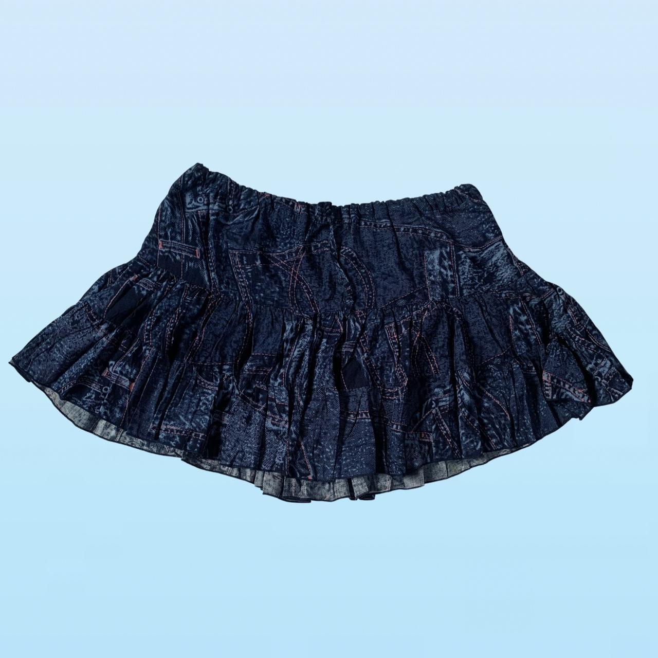 Vintage 90s Y2k denim effect tiered rara mini skirt.... - Depop