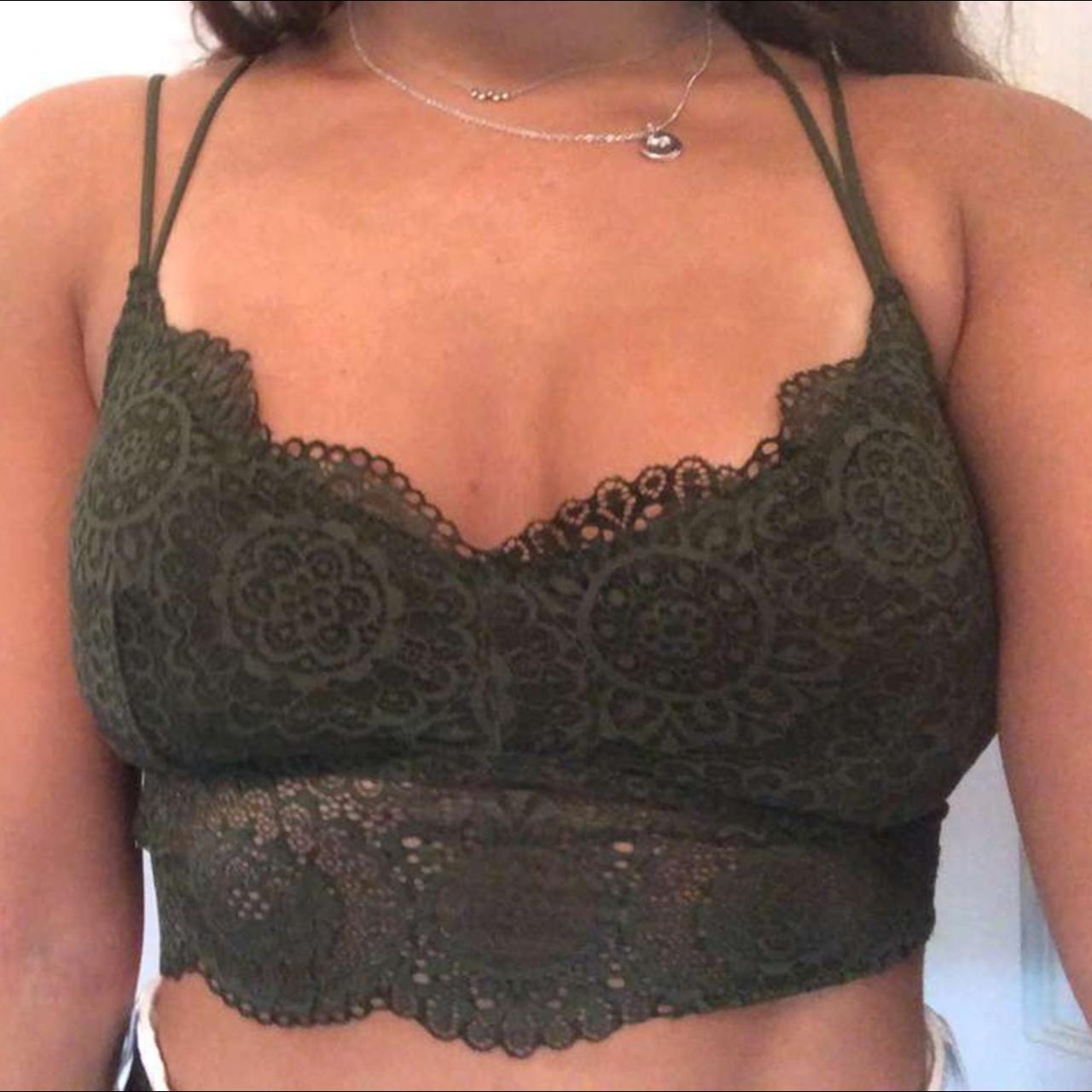 Gilly hicks Lace Bralette Khaki green Crop top Never - Depop