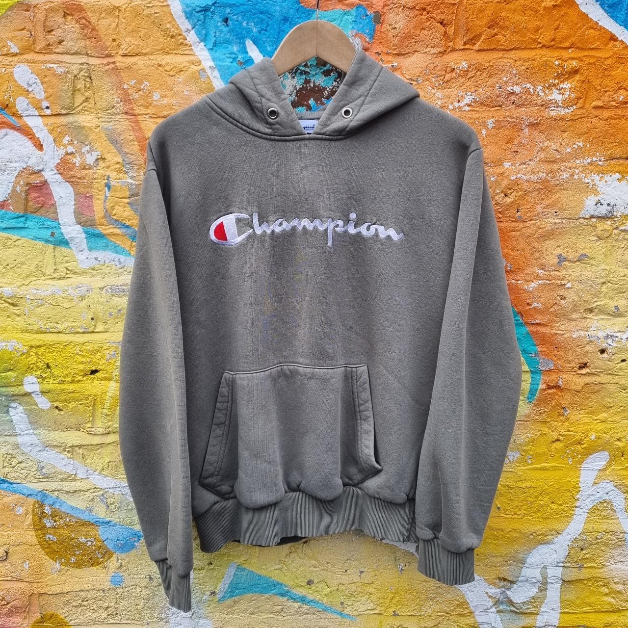 Vintage Champion Khaki Green Spellout Hoodie. The... - Depop