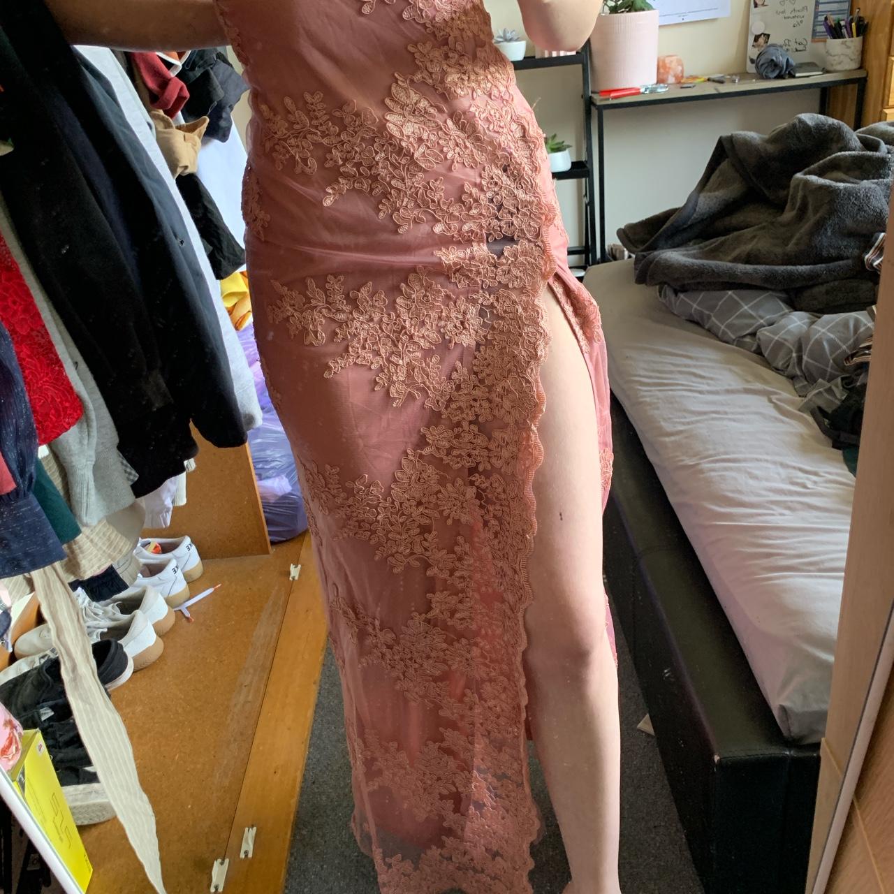 Embroidered pink formal dress, adjustable straps,... Depop