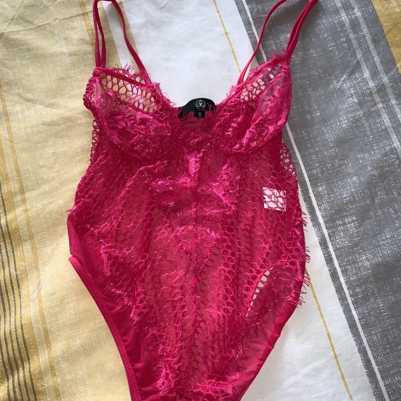 Pink lace bodysuit, also can be worn as lingerie. So... - Depop