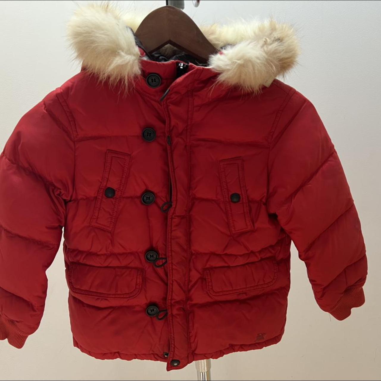 Burberry red puffer on sale jacket