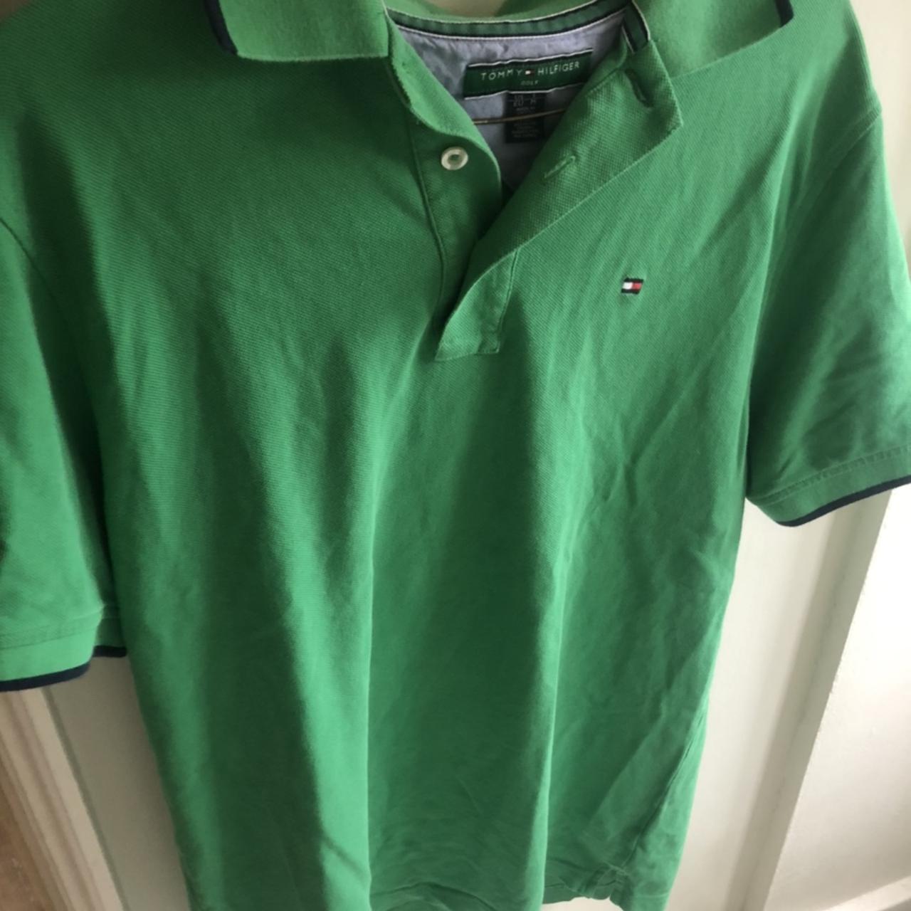 Tommy Hilfiger Mens Green And Red Polo Shirts Depop