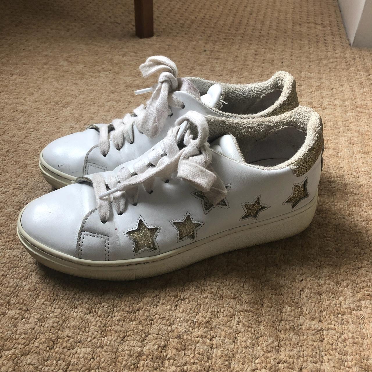 Russell & Bromley white leather “Five Star” trainers... - Depop