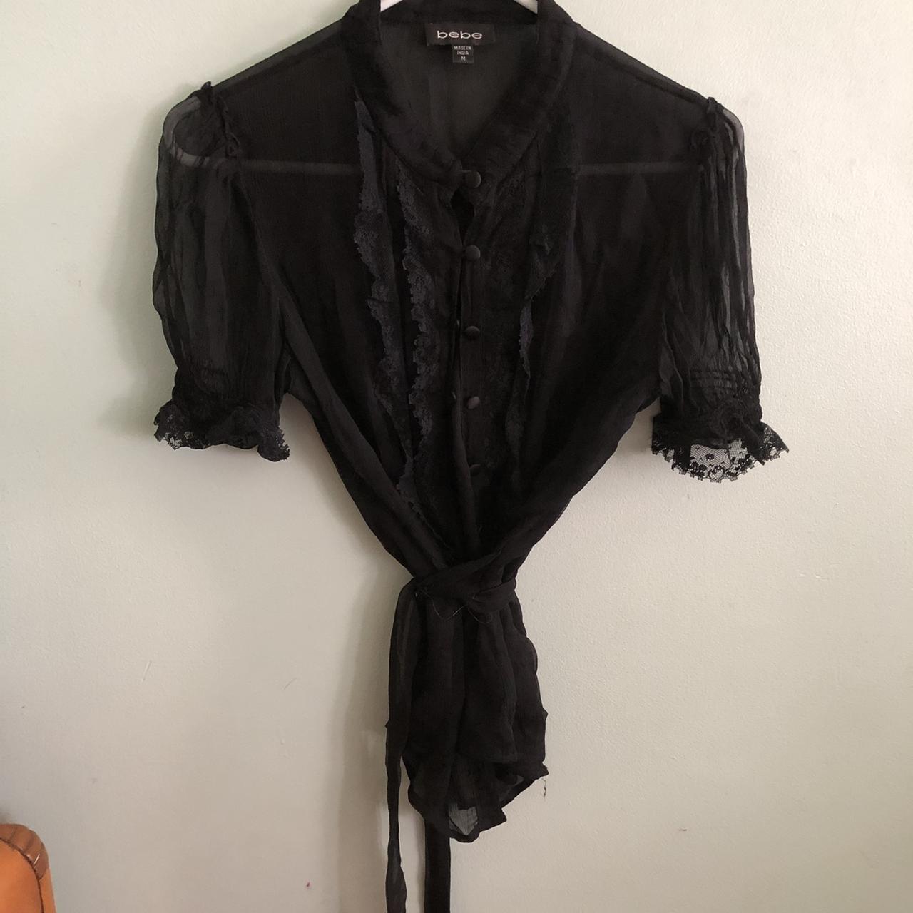 Bebe black sheer blouse Size medium #top #goth... - Depop