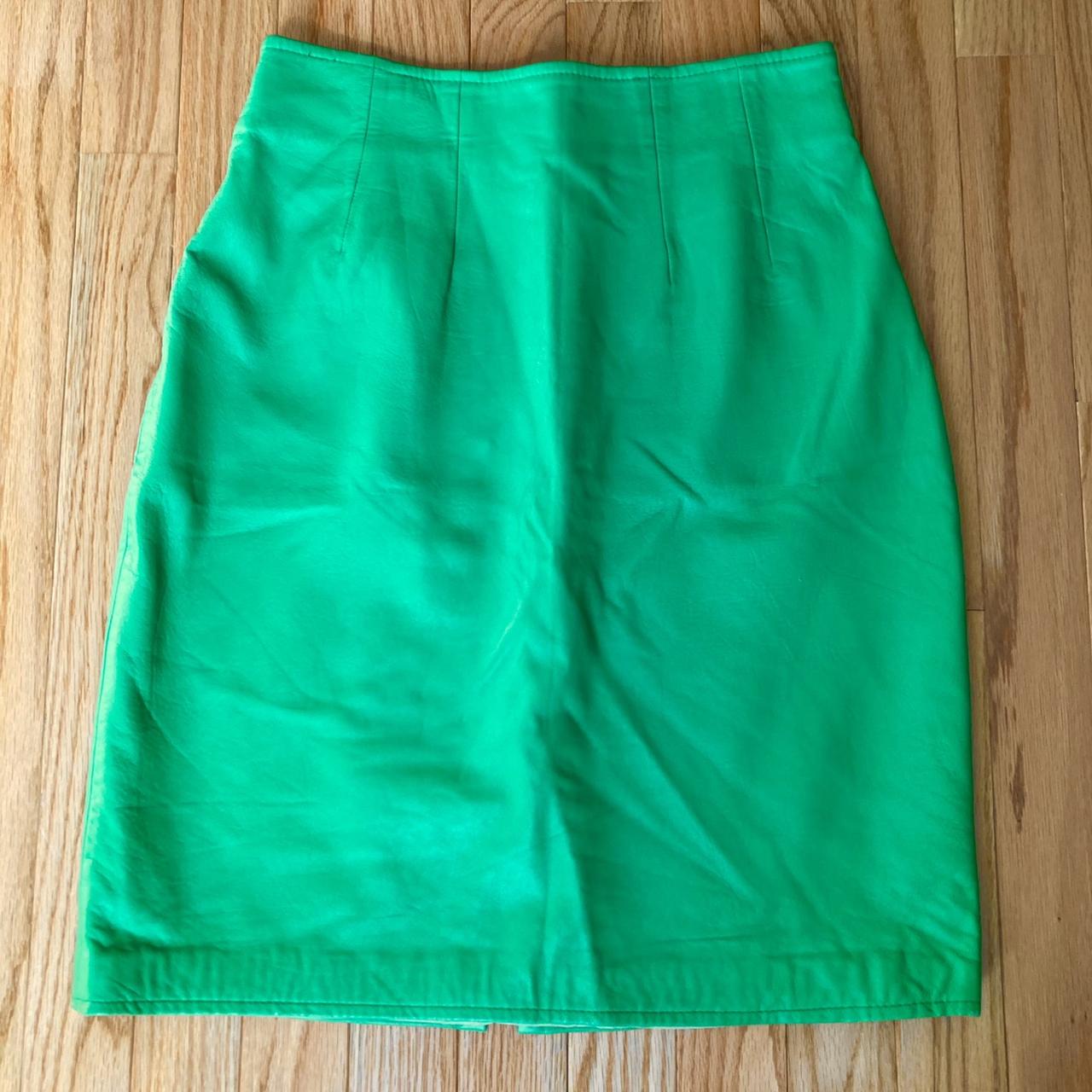 Green leather skirt. Beautiful and vibrant color and... - Depop