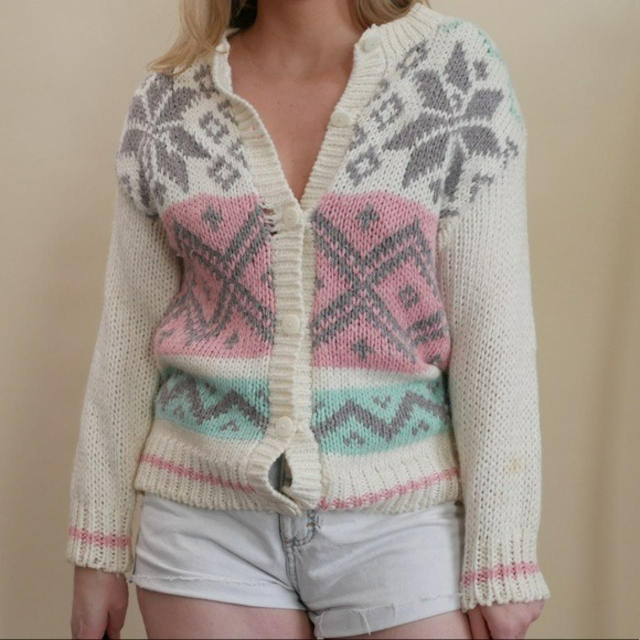 Vintage Hand Knit Sweater Cardigan Button Front Fair... Depop