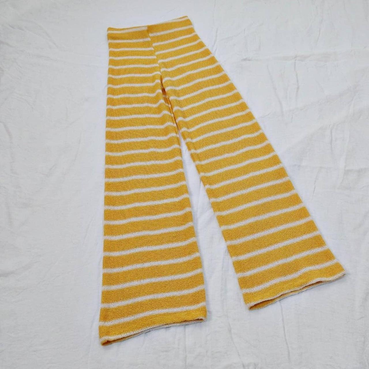 Zara Knit Pant High Waisted Wide Flare Leg Yellow... Depop