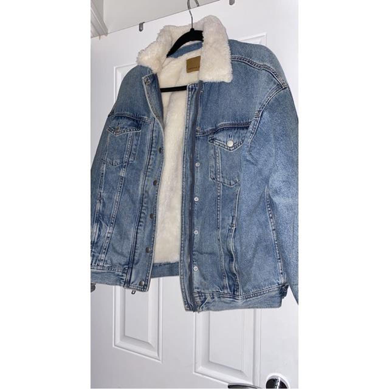 American eagle faux fur lined zip up denim jacket... - Depop