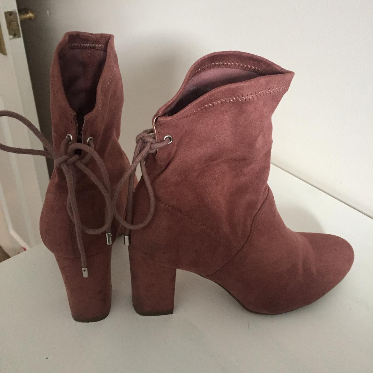 Dusty pink suede sock Block heel with tie Depop