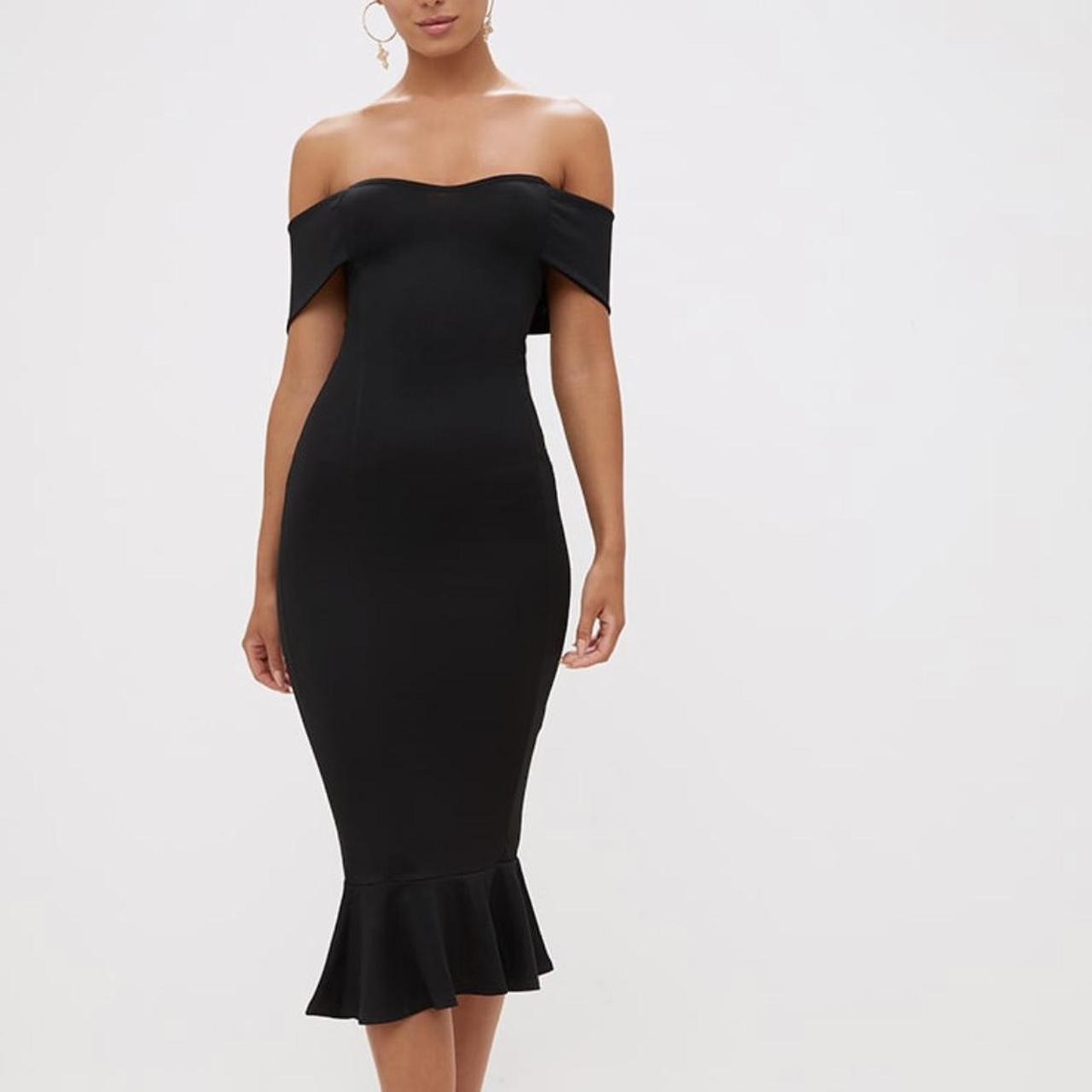 camel frill hem bandage midi dress