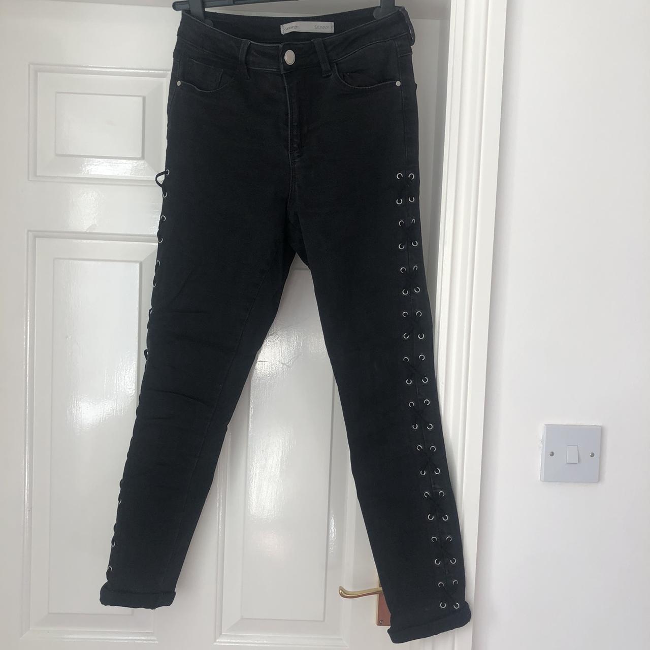 Black jeans with cross stitching detail down Depop