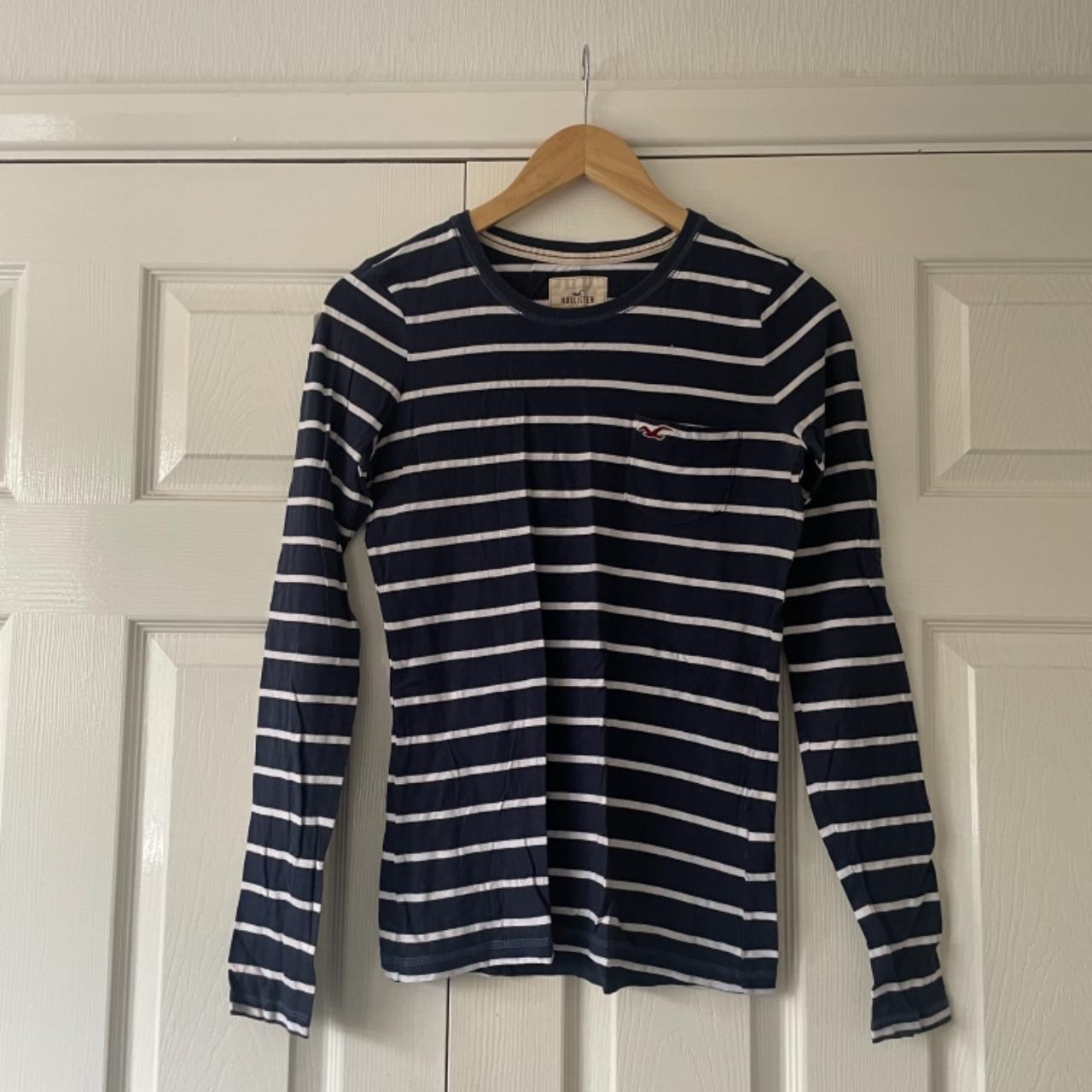 Hollister long sleeve top 💫 striped white and navy,... - Depop