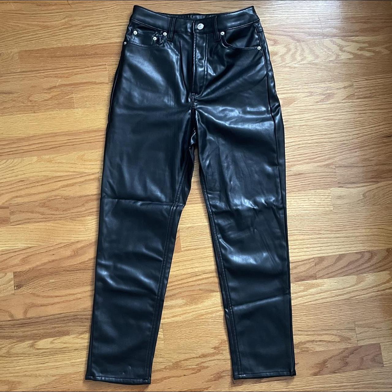 H&M slim leather pants soft material inside and... - Depop