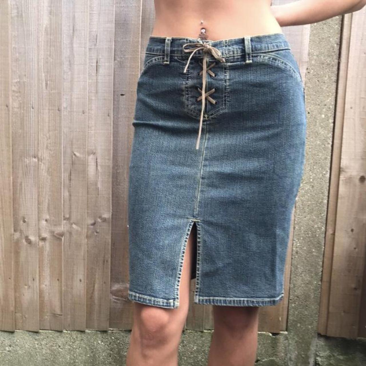 (Previous sellers photos) denim lace up Jane Norman... - Depop