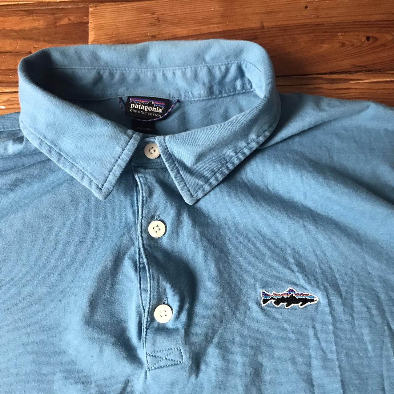 Patagonia Mens Fishing Polo Shirt Size Medium Blue Short Sleeve Organic  Cotton