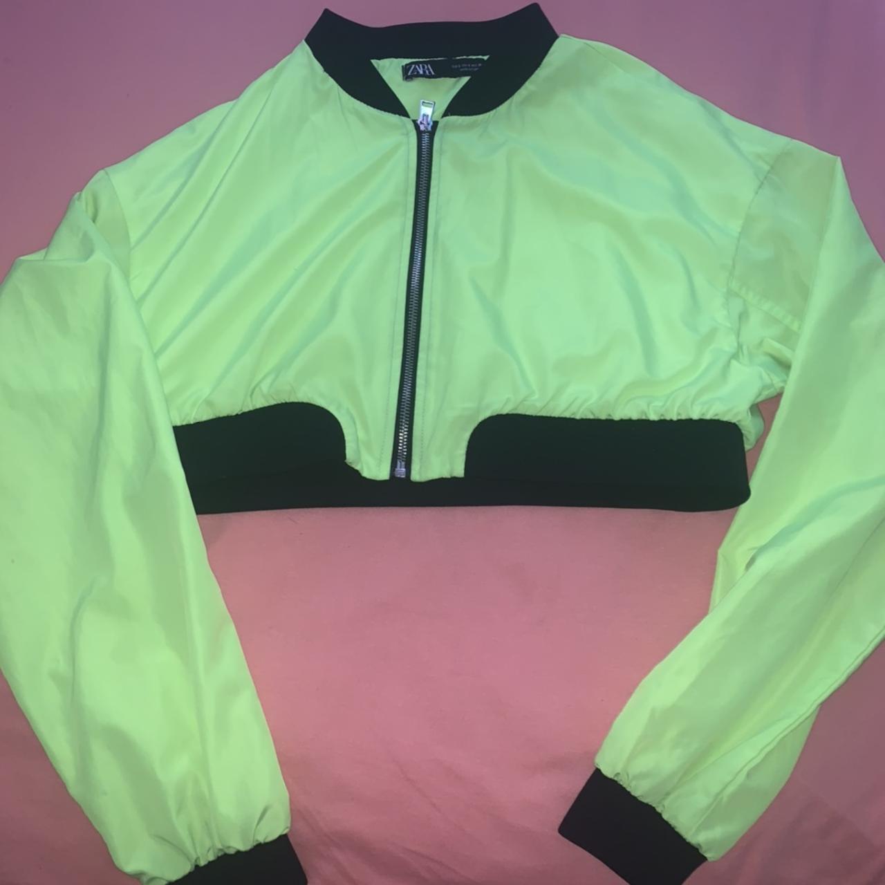 Zara cropped neon jacket . Hardly worn. Size... Depop