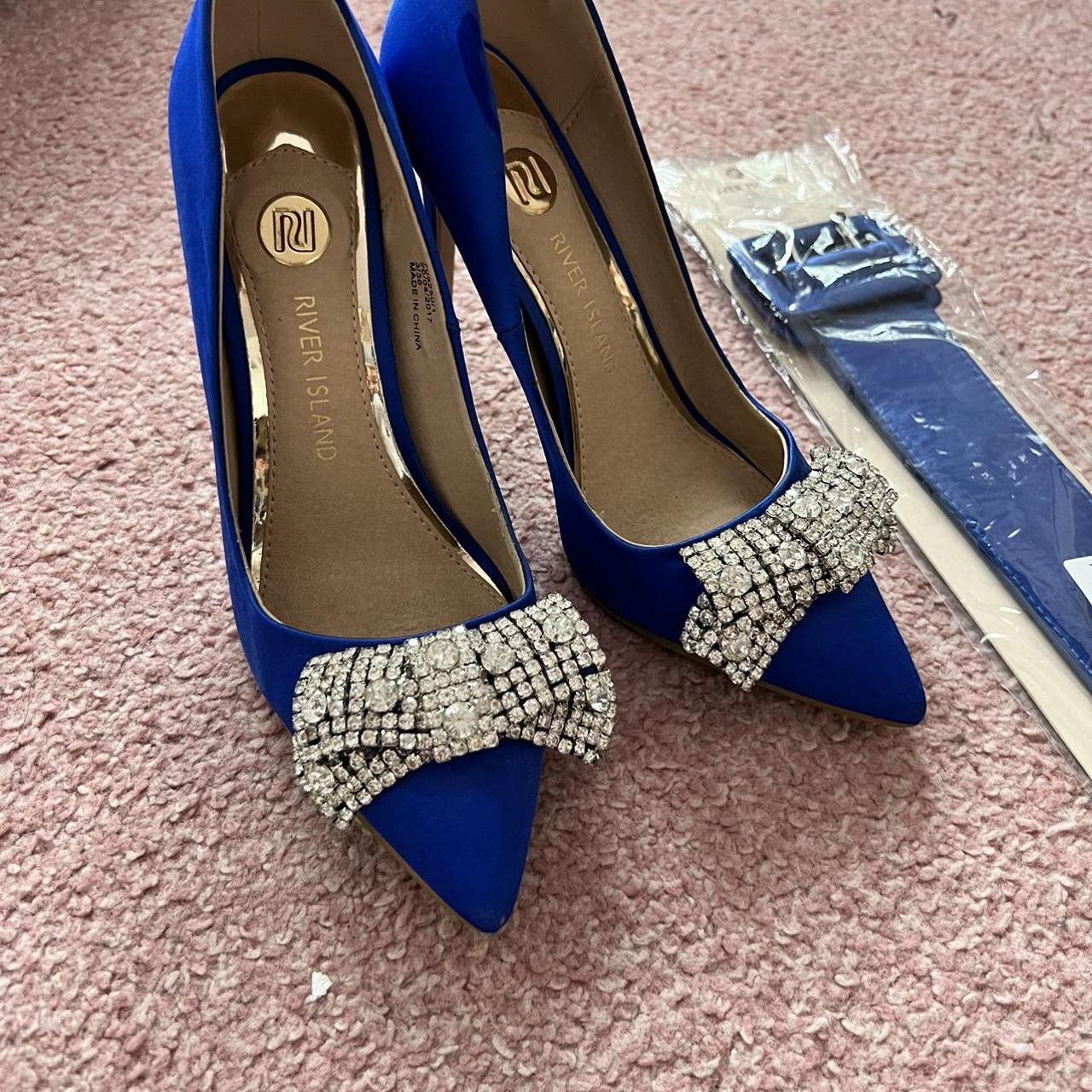 Beautiful pair of blue satin heels in the style of... - Depop