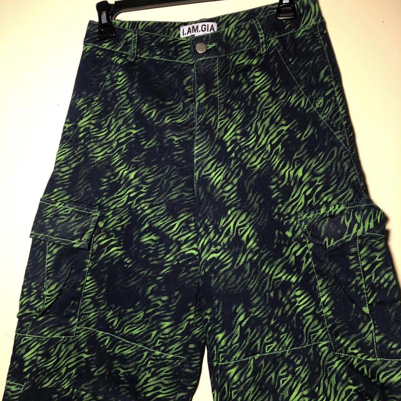 repop! lovely green zebra detailed cargo pants from... - Depop