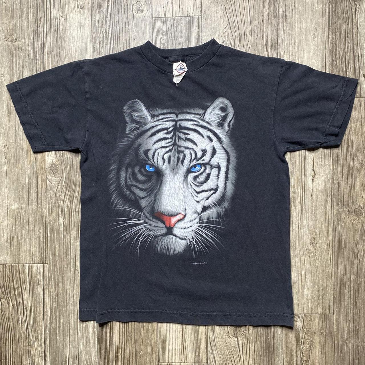 Kids youth medium white tiger shirt super worn with... - Depop