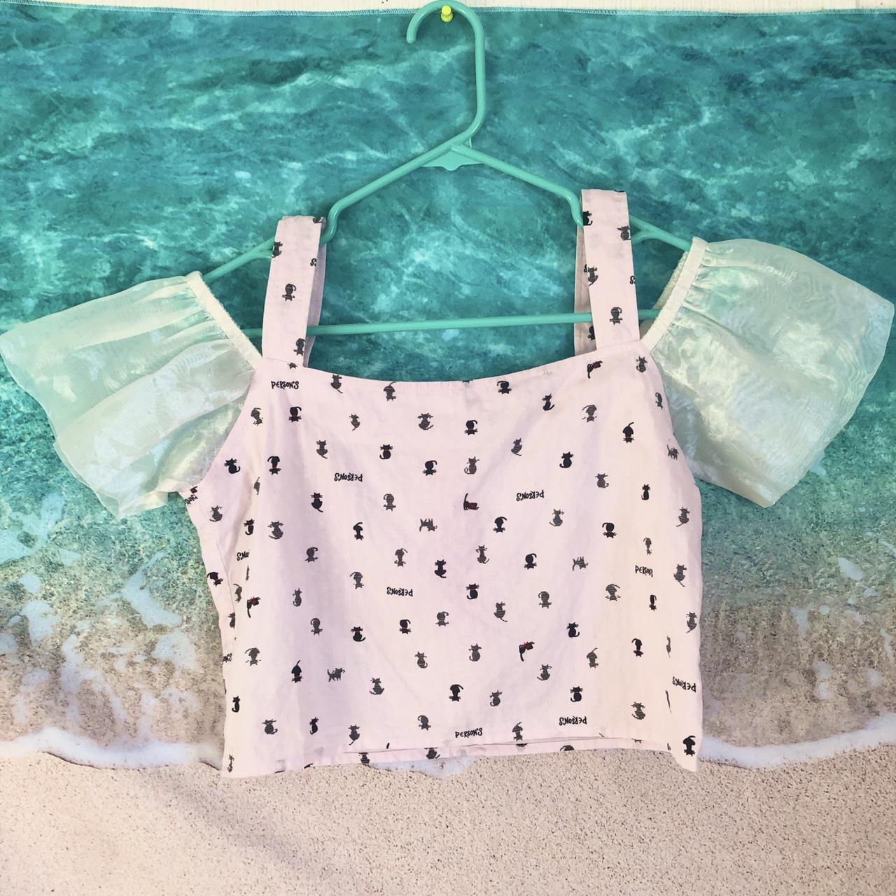 Adorable kawaii cat crop top, size Small with... Depop