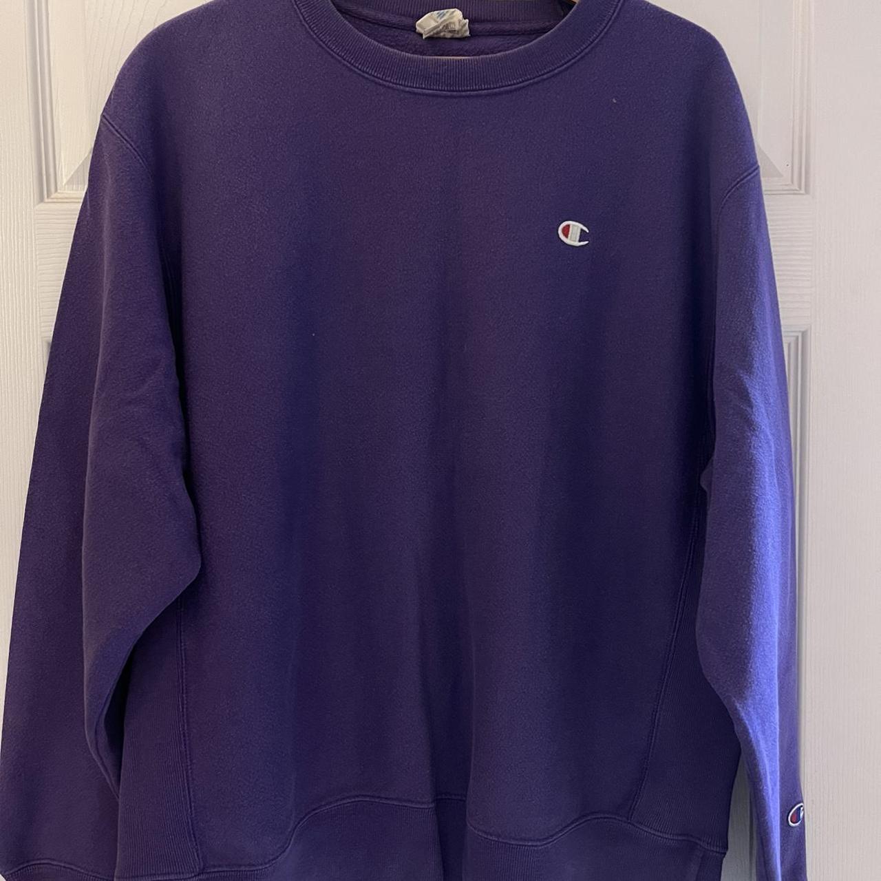 Purple champion sweatshirt - size L but does fit... - Depop