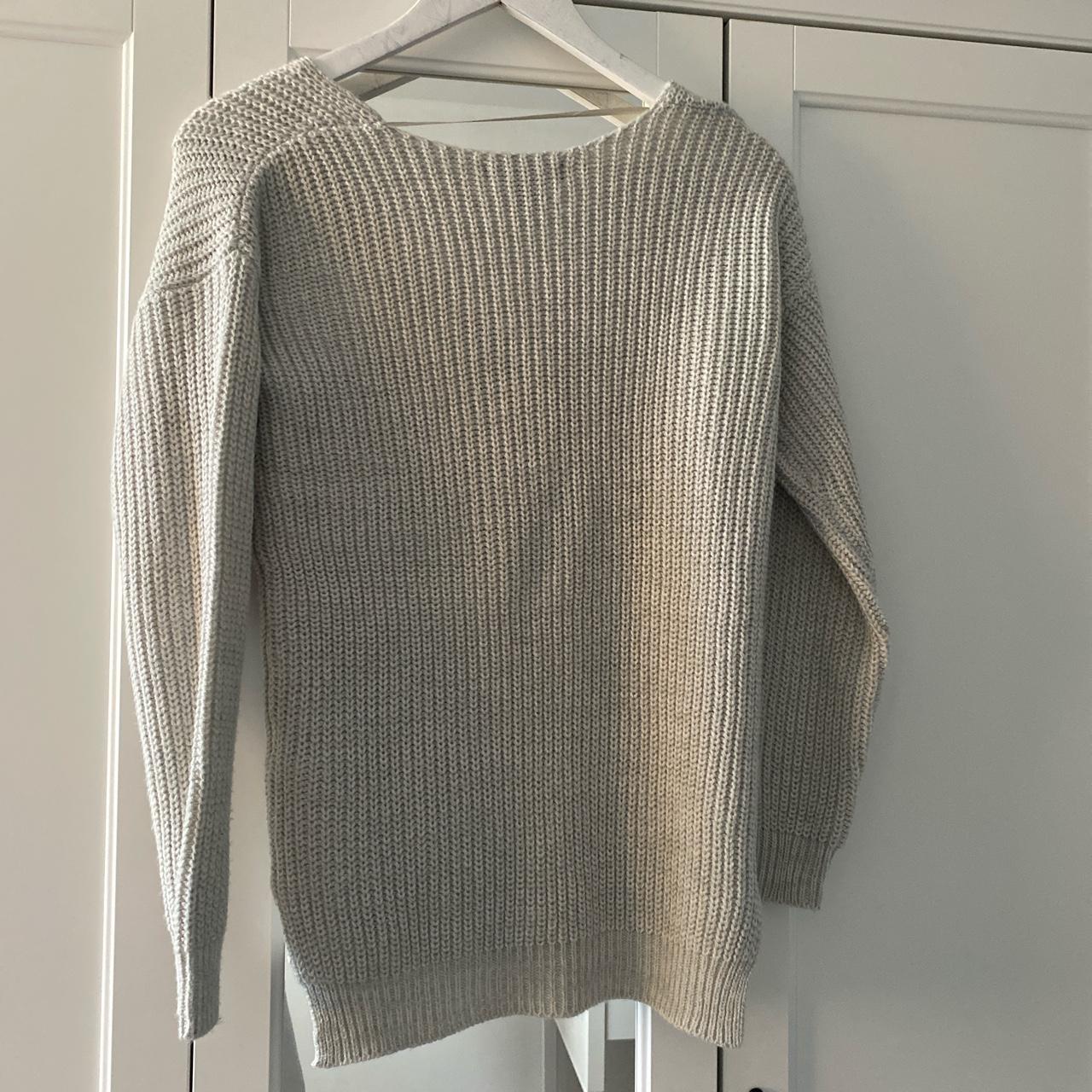 Grey V-neck knitted jumper from primark, worn once... - Depop