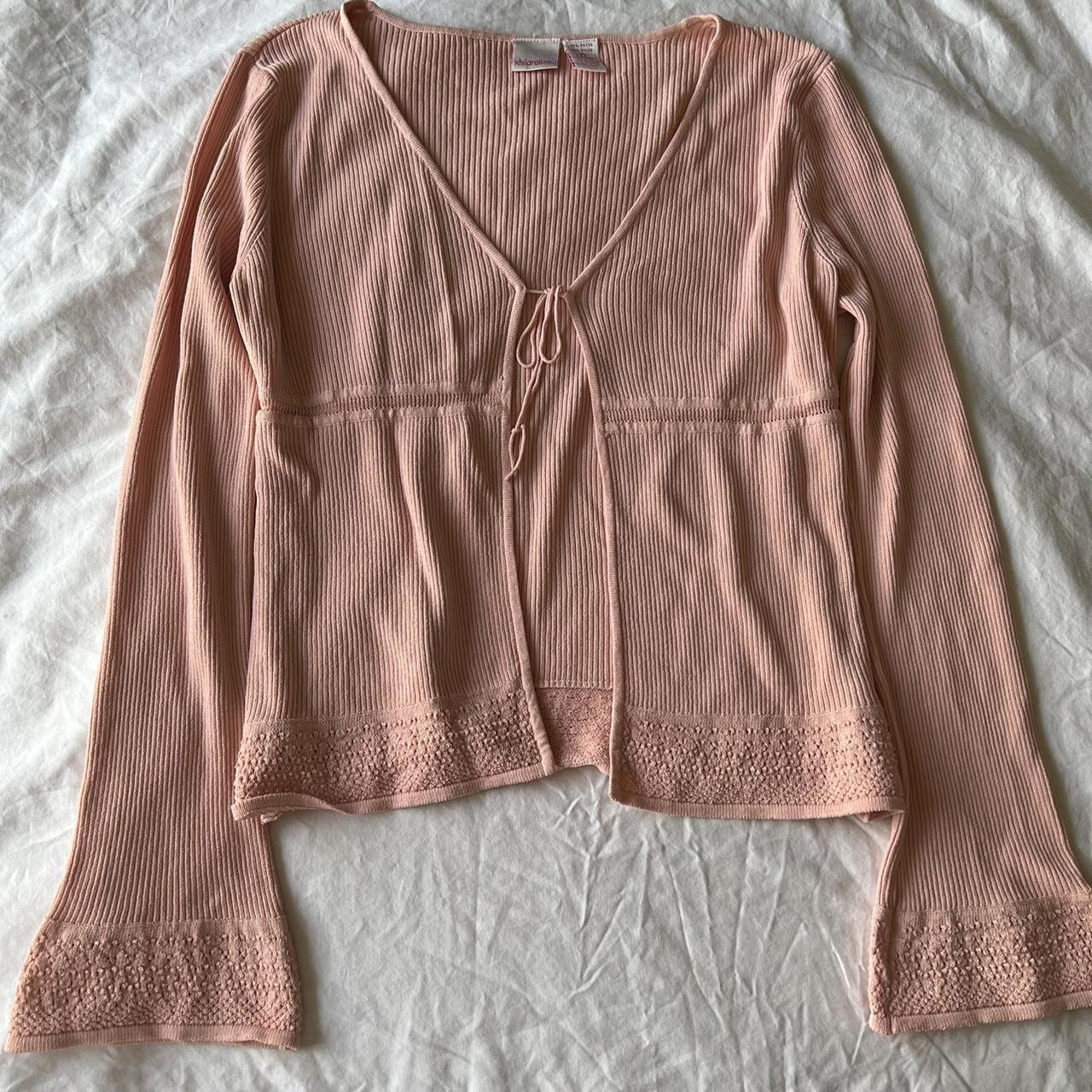 Peachy Pink Ribbed Tie Cardigan With Bell Sleeves Depop