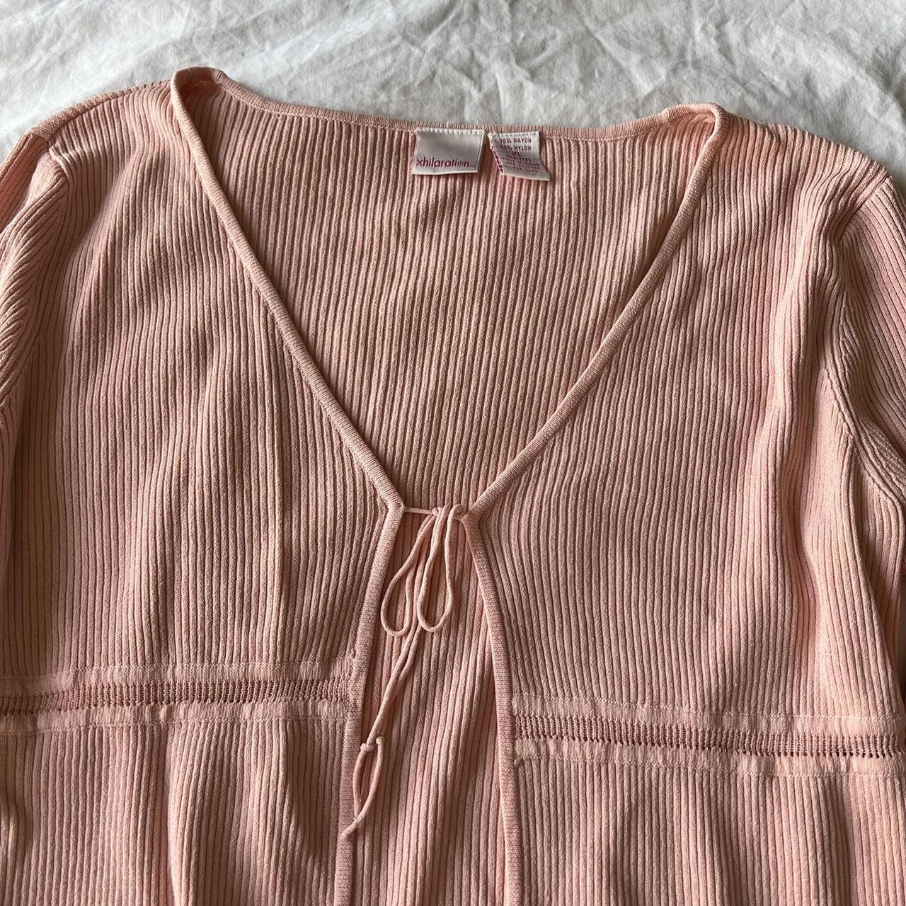 Peachy Pink Ribbed Tie Cardigan With Bell Sleeves Depop