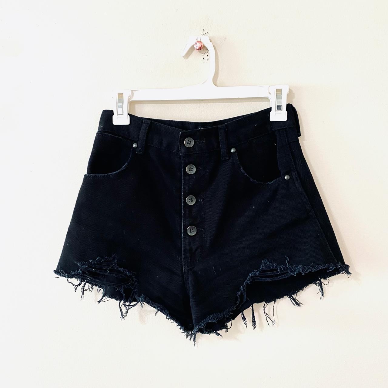 Moussy Denim shorts. Black color fabric made from... - Depop