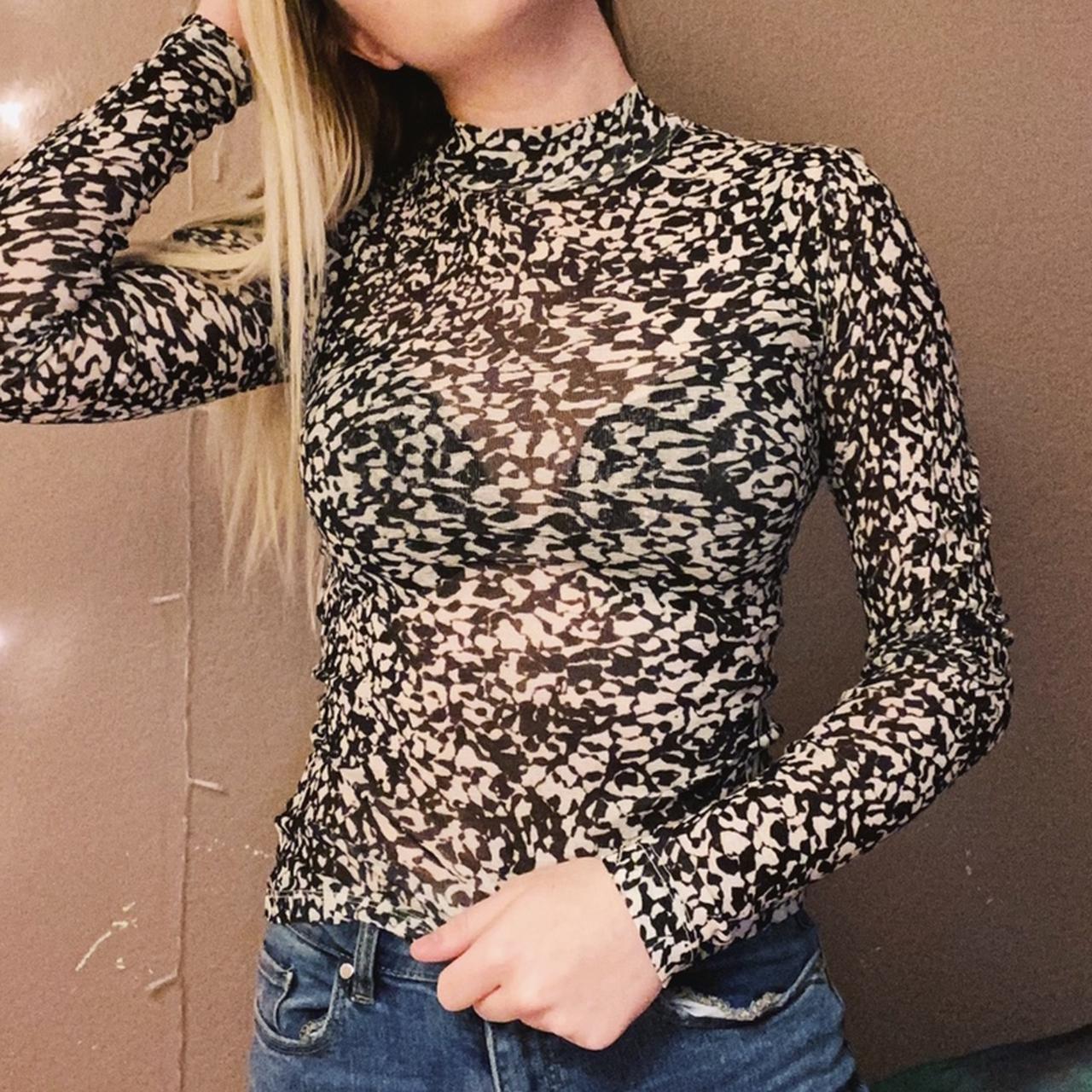 H&M black and white sheer shirt. Size xs. Pit to... Depop