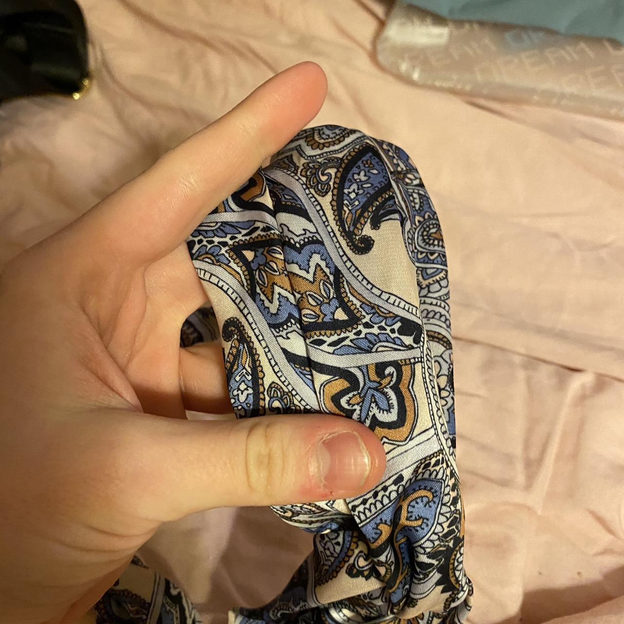 Satin headband. H&M. • • Blue white paisley floral... Depop