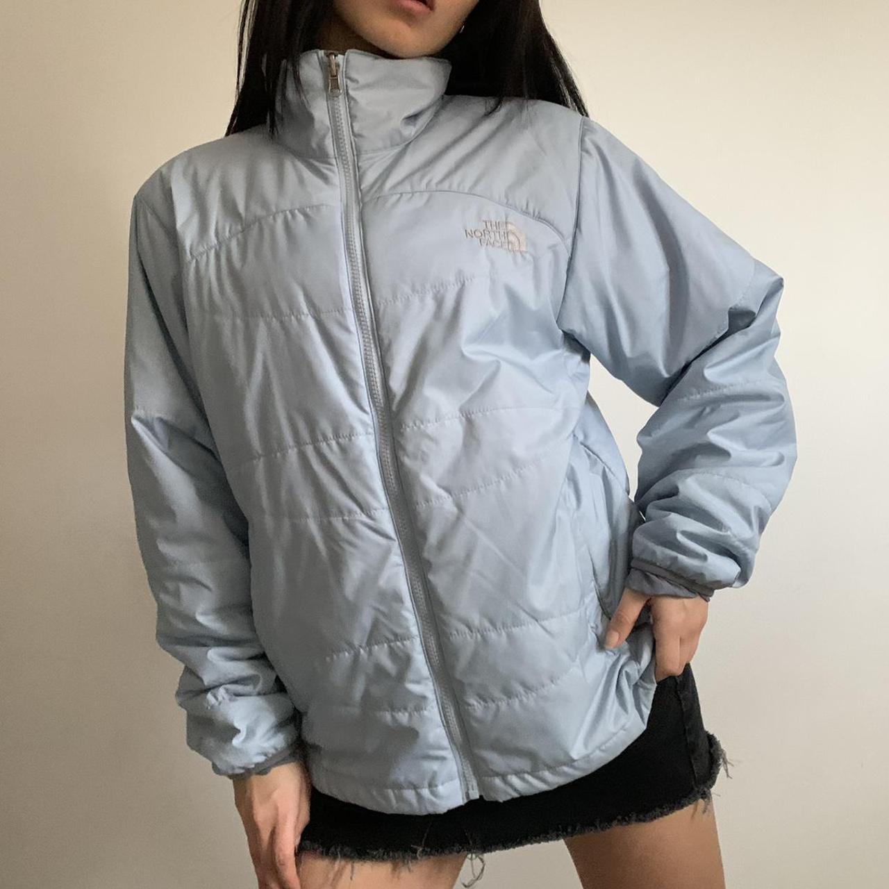 pale blue north face jacket