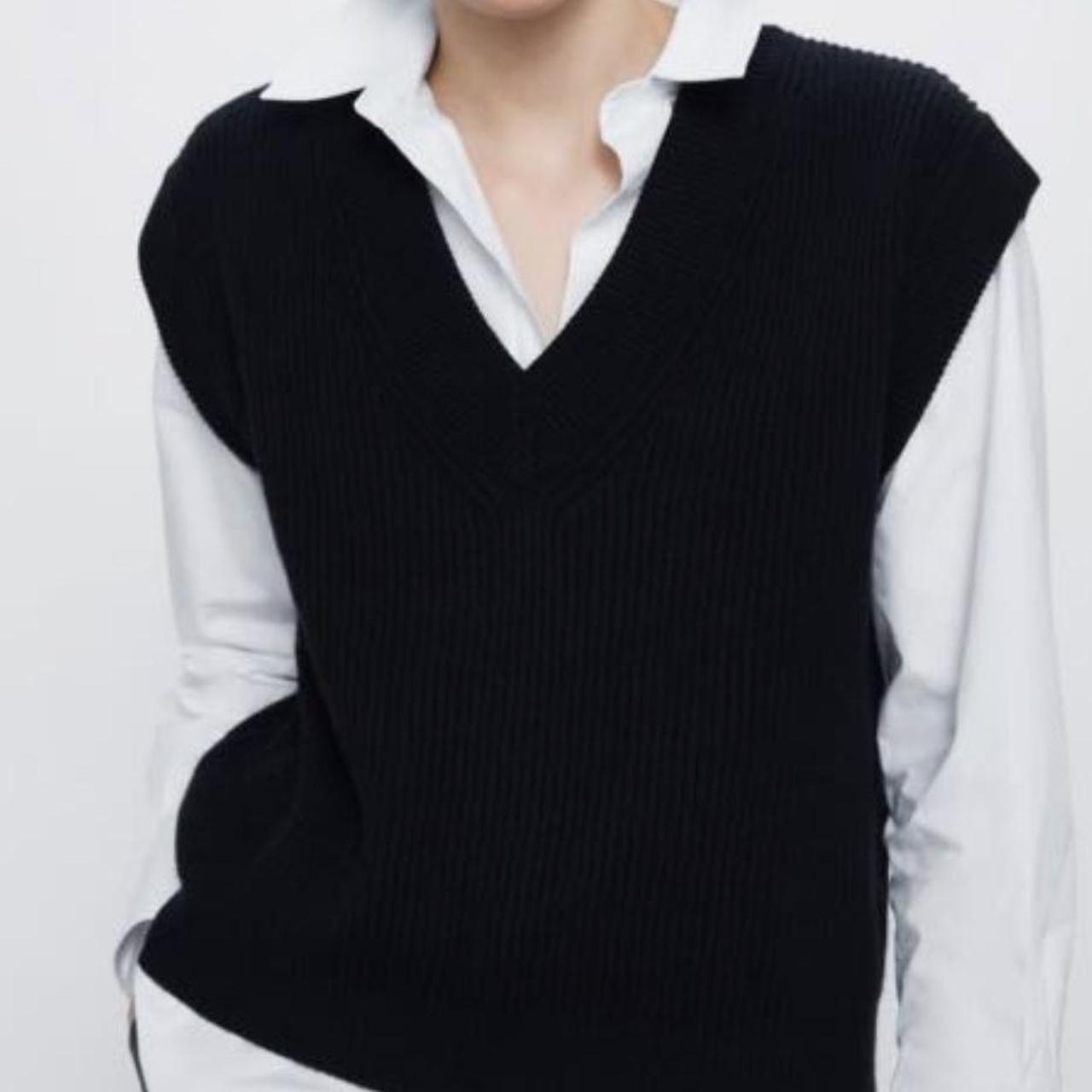 Zara black oversized sweater vest labeled a size... Depop