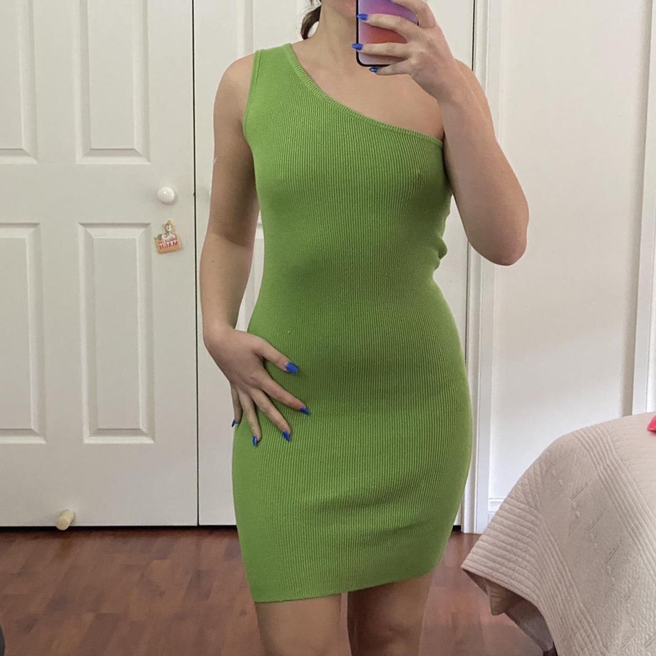 Verge girl green one shoulder knit mini dress,... Depop