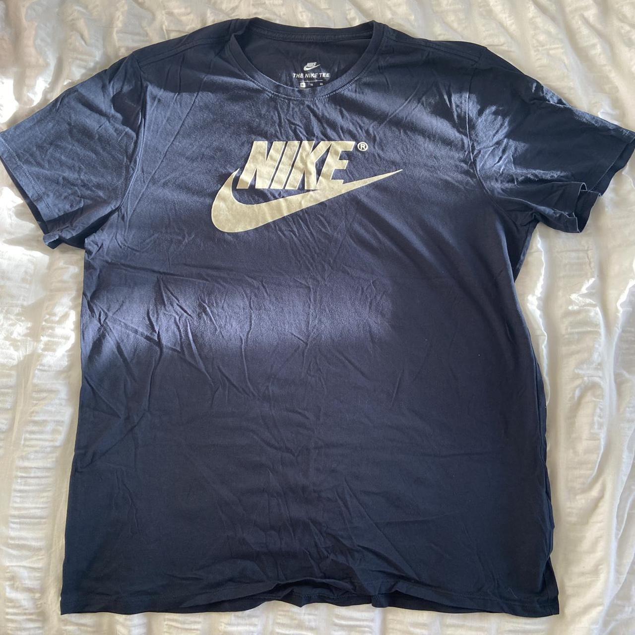 Blue NIKE T-shirt with small off-white/cream fuzzy... - Depop