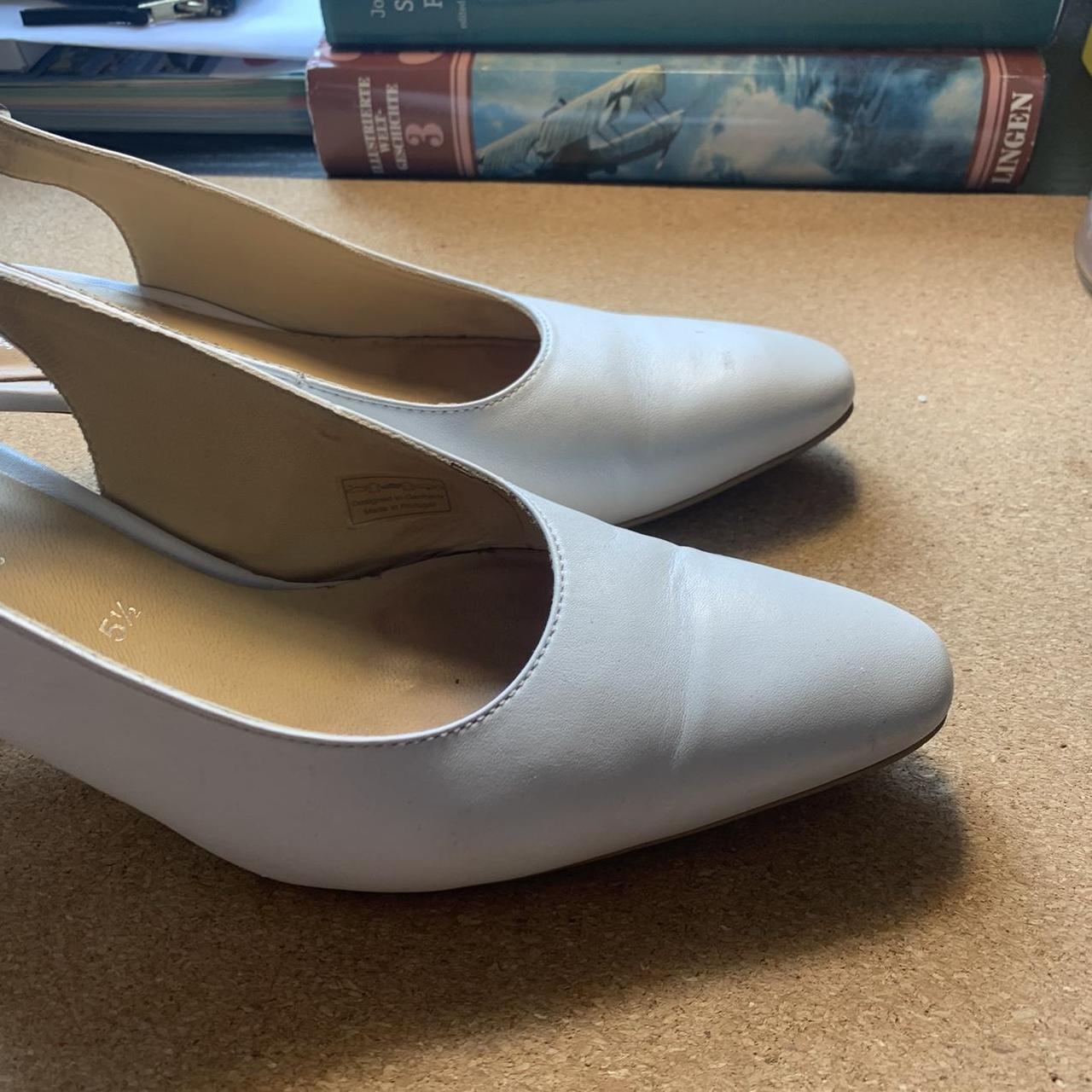 Super cool white leather sling heels in uk size 5... - Depop