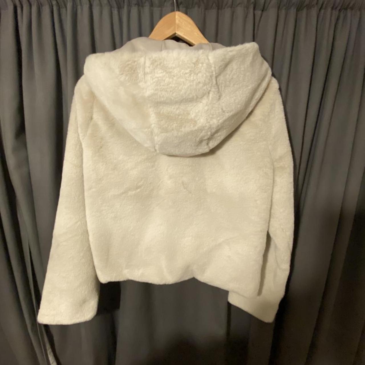 Abercrombie & Fitch cream hooded faux fur jacket.... Depop