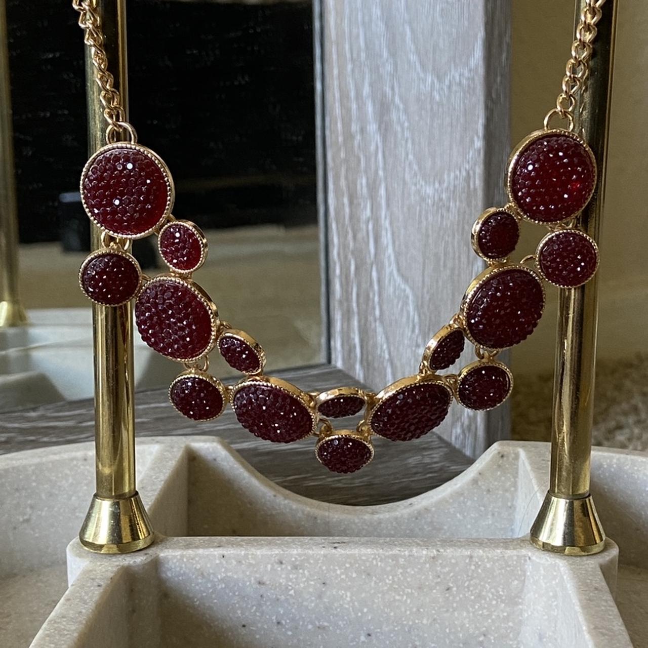 Burgundy leather choker Swarovski crystals emblems statement jewelry - Ruby  Lane