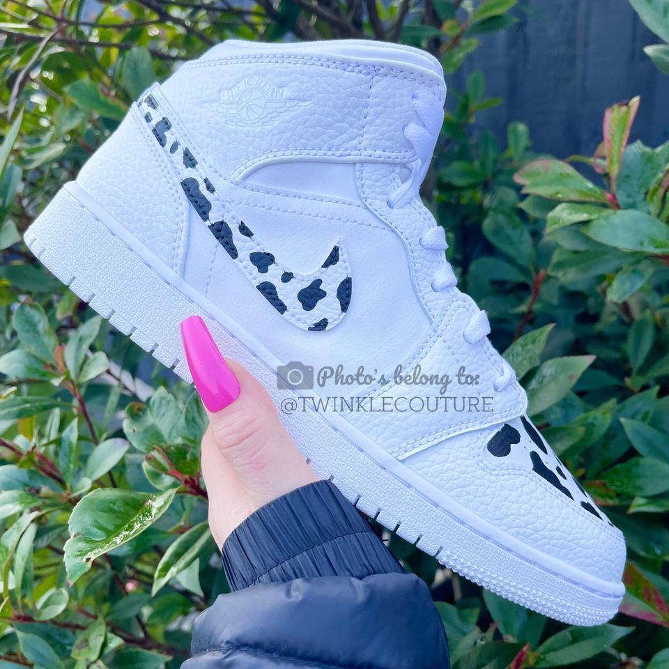 Nike Air Force 1 - all white Custom painted cow - Depop