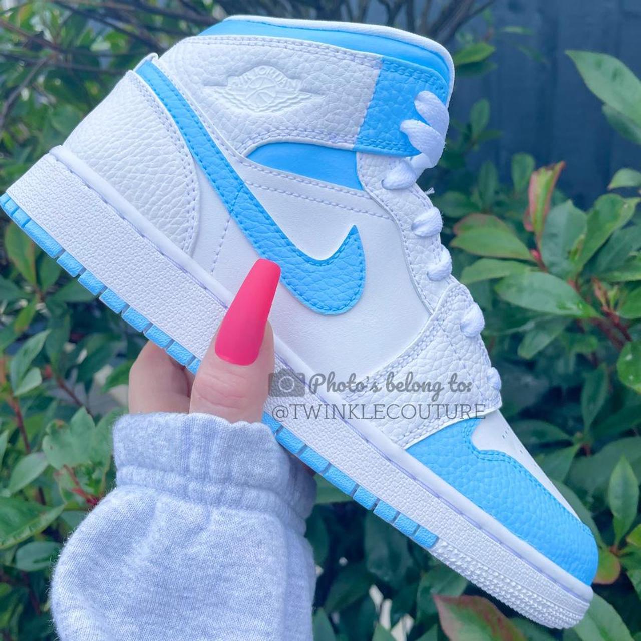 Baby Blue Custom Air Jordan 1 Mid Unisex Nike Shoes AIR 