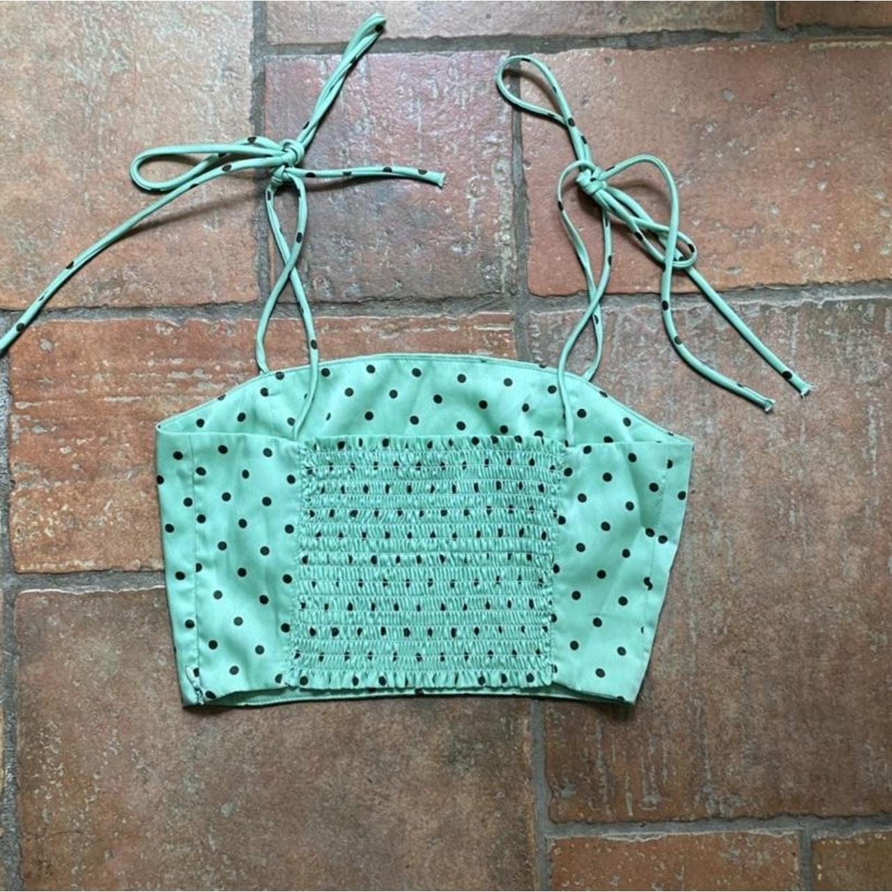 ZARA GREEN POLKA DOT SATIN CROP TOP WITH SPAGHETTI... Depop