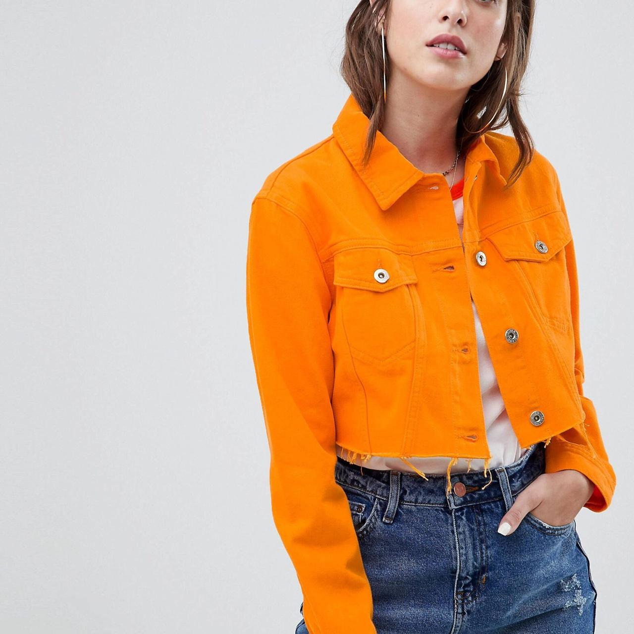 orange cropped denim jacket