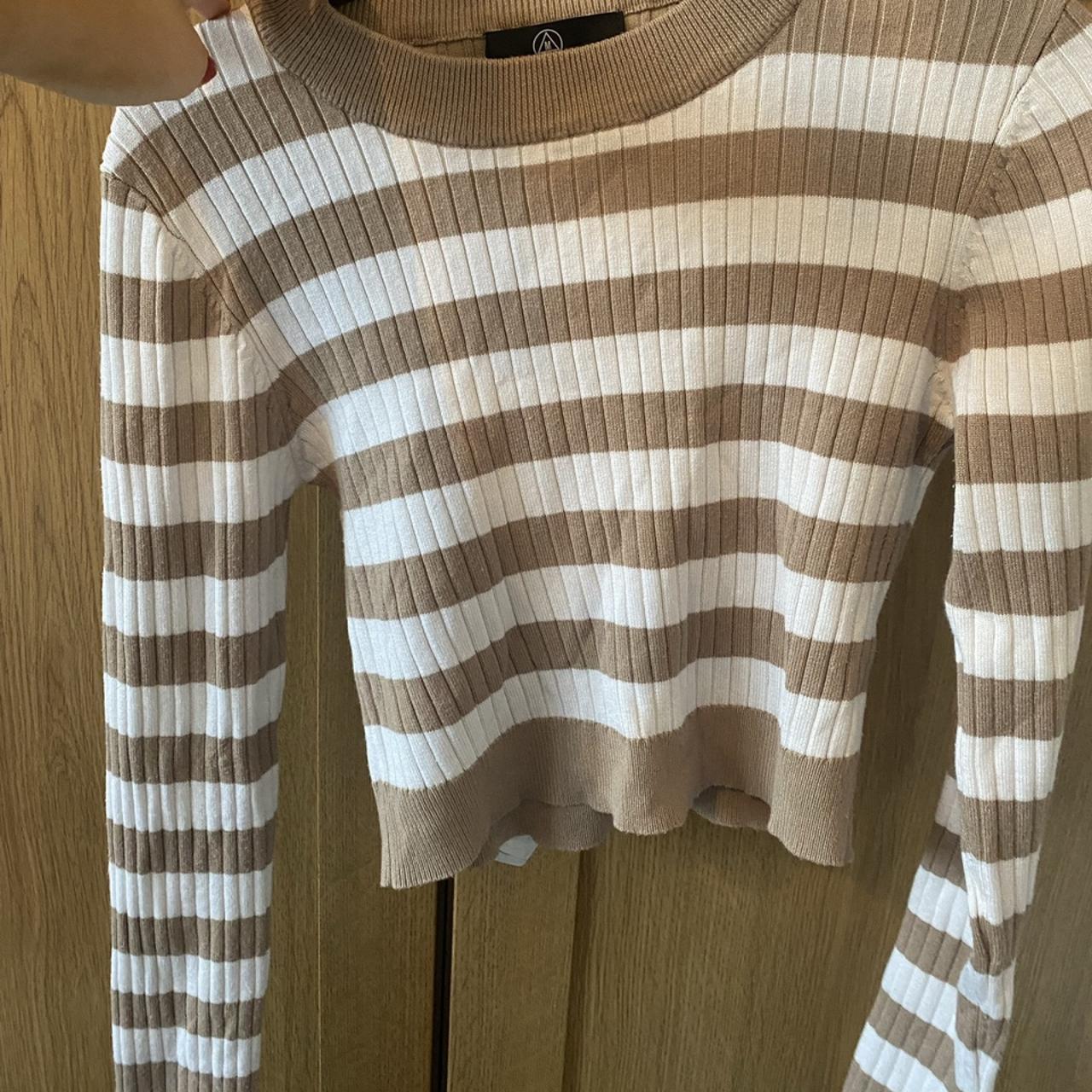 missguided striped beige and white knitted long... - Depop