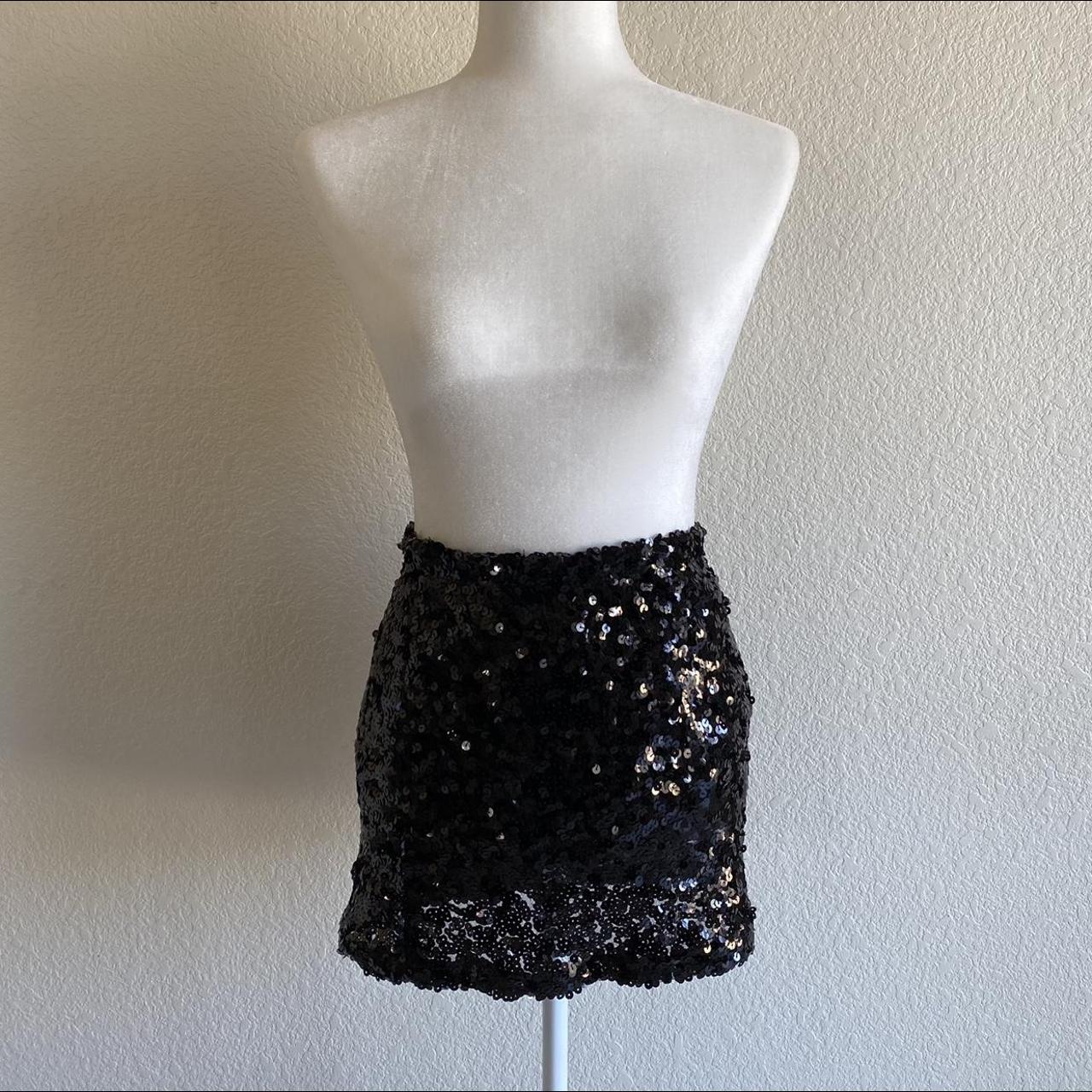 vintage y2k black sequin lined stretchy mini skirt... - Depop