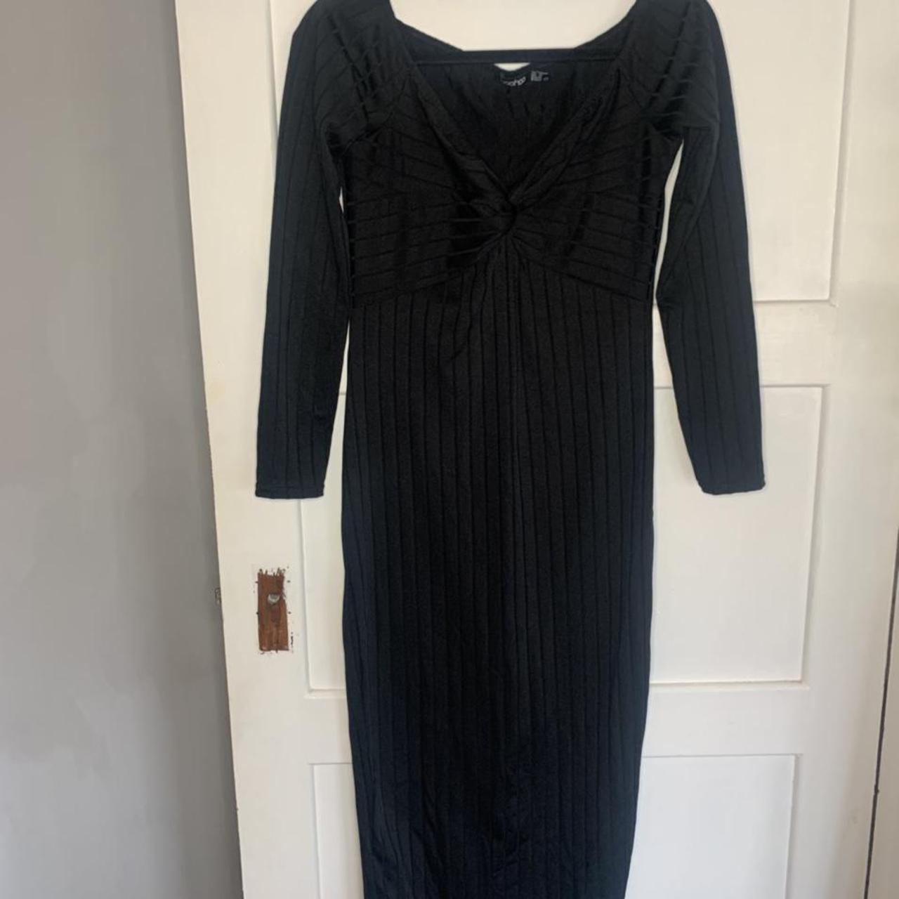 Black ribbed bodycon dress. 🖤 Boohoo size 12.... - Depop