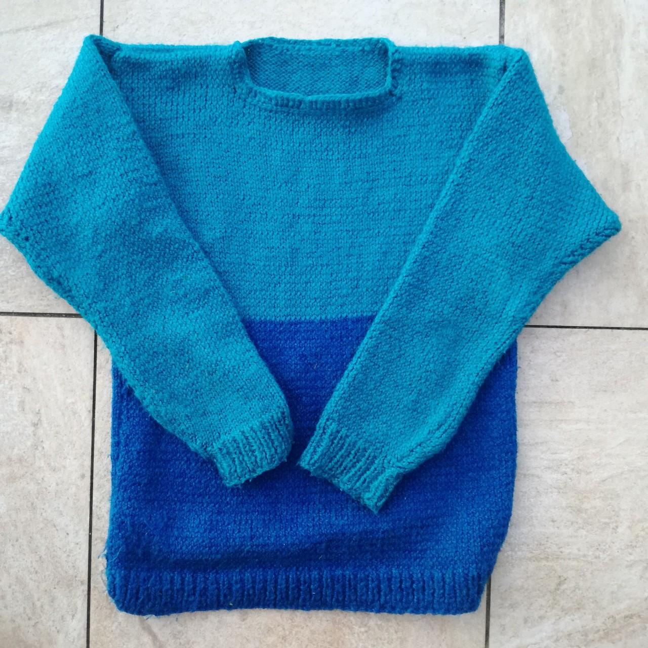 Hand knitted Vintage Style Blue Colorblock... - Depop