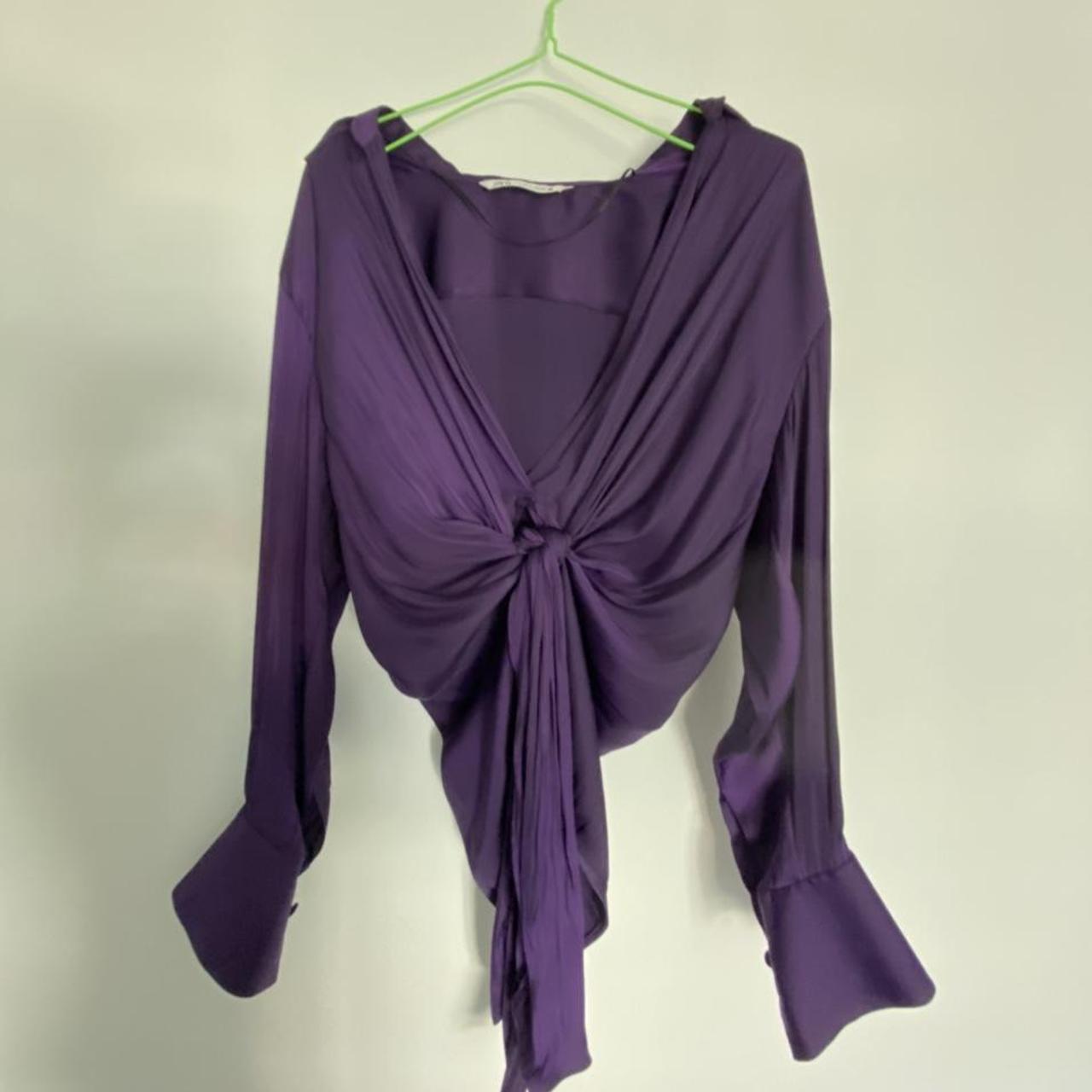 Zara Wrap up satin shirt in deep purple 💜 Size:... - Depop