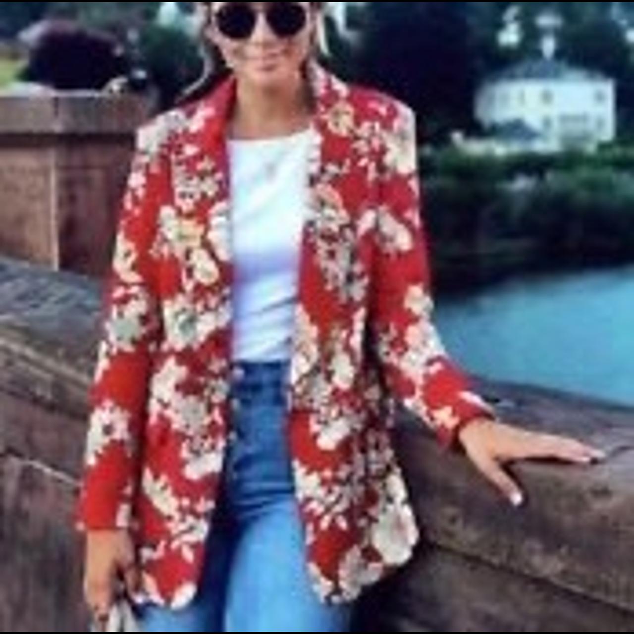 zara red floral blazer