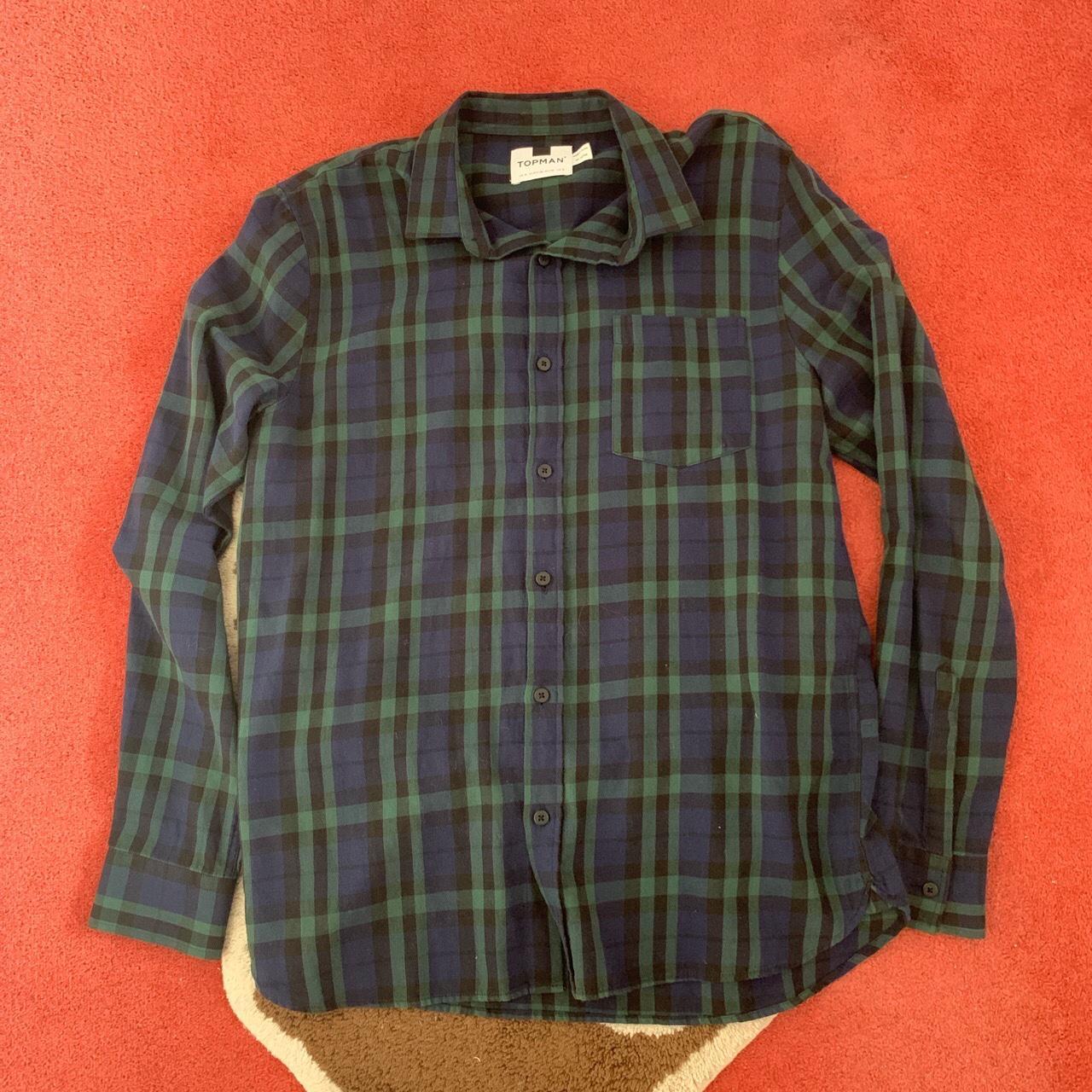 topman-chequered-shirt-blue-and-green-size-medium-depop